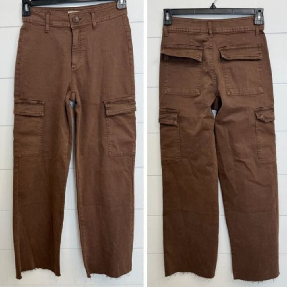 OAT Women's Brown Raw Hem Cargo Pants Size 26 - 23653 - Picture 2 of 11